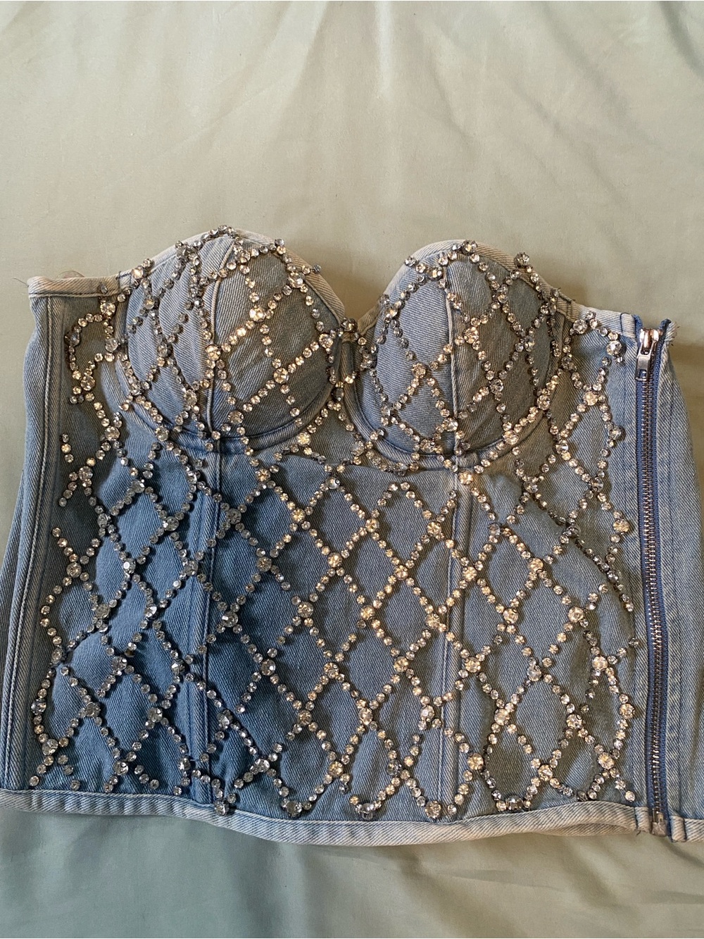 Miss Lola Light Blue Embellished Denim Bustier
